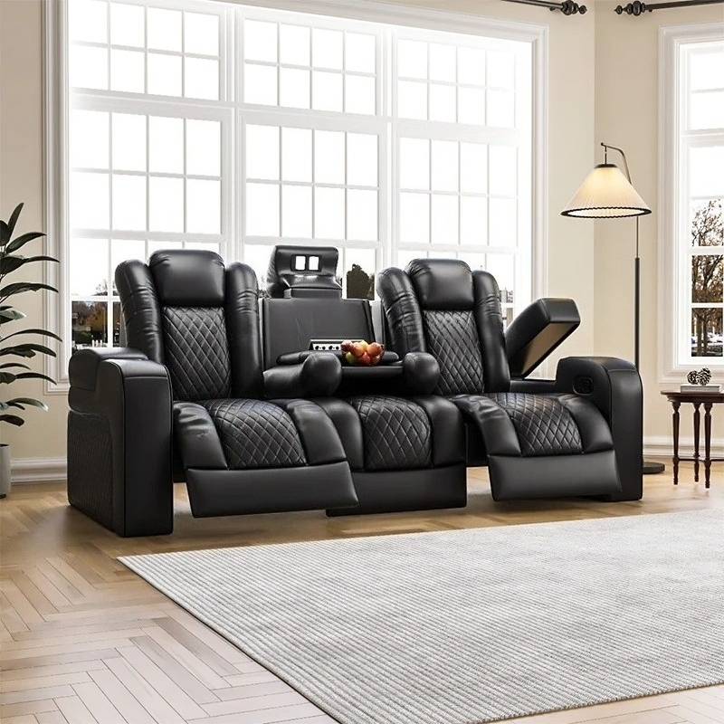 Home Cinema Room - Luxury Theater Furniture Black Color 3seater