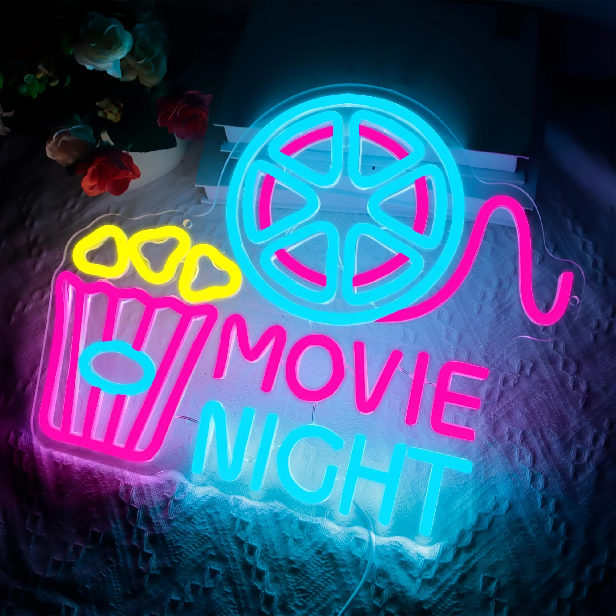 Home Cinema Wall Lights - Popcorn Movie Night Paper Box Neon