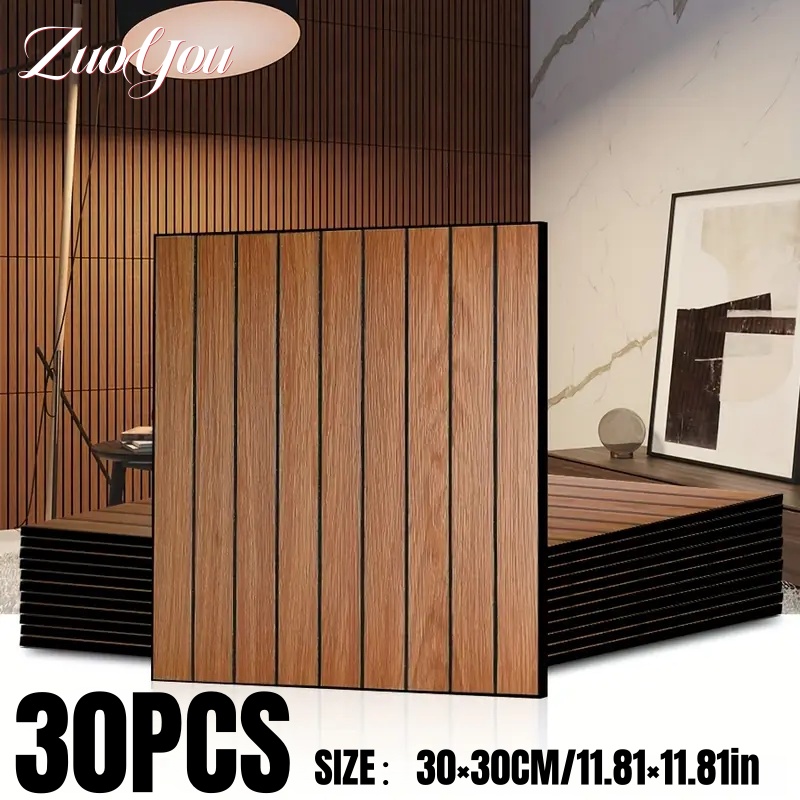 Home Cinema Room - Faux Wood Grain Grille Self-Adhesive Wallpaper