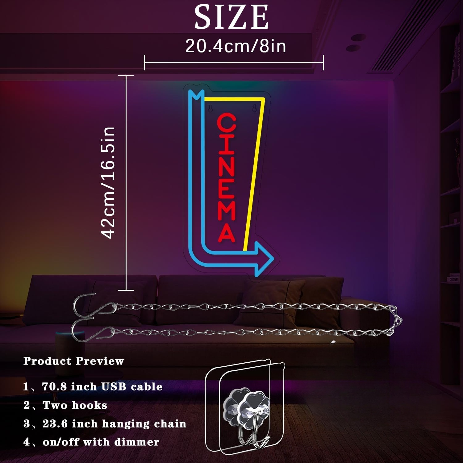 Cinema Neon Sign USB Dimmable  - Home Cinema Wall Lights ulasan dan harga