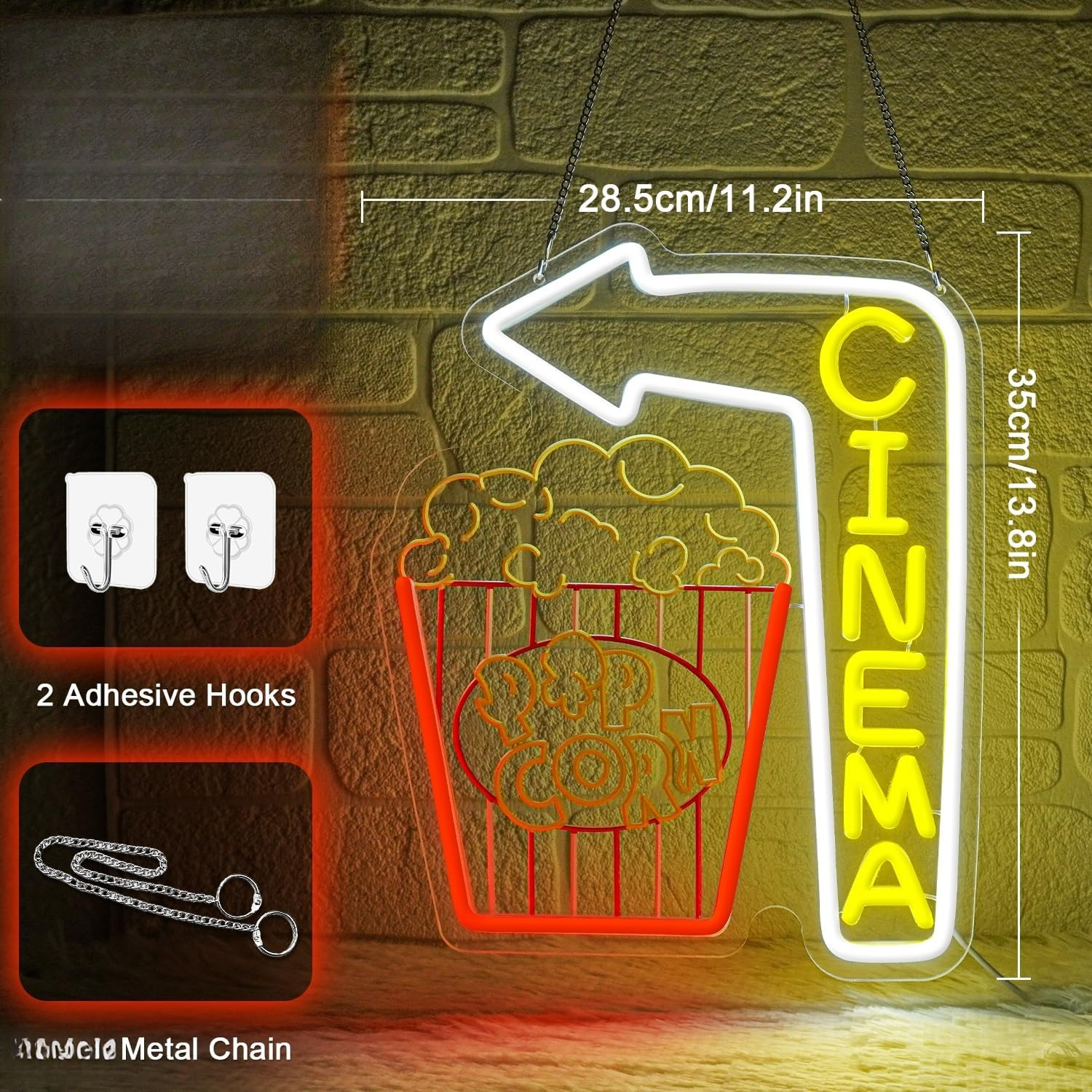 Cinema Arrow Neon Sign Popcorn - Home Cinema Wall Lights ulasan dan harga