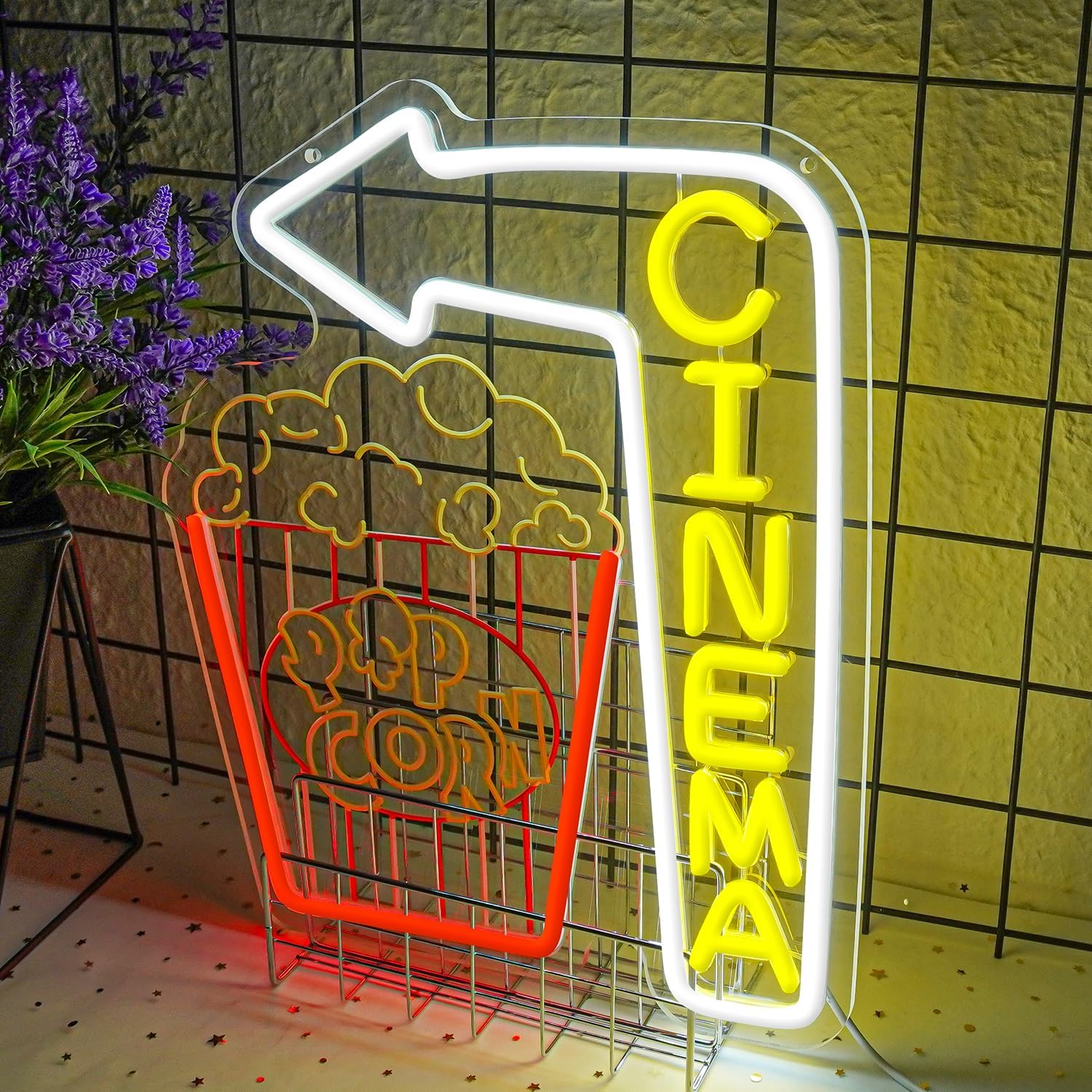 Cinema Arrow Neon Sign Popcorn - Home Cinema Wall Lights ulasan dan harga