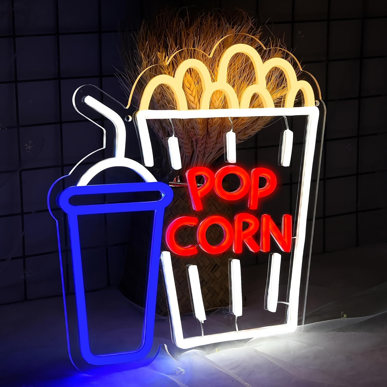 Popcorn Drink Neon Sign LED Wa - Home Cinema Wall Lights ulasan dan harga