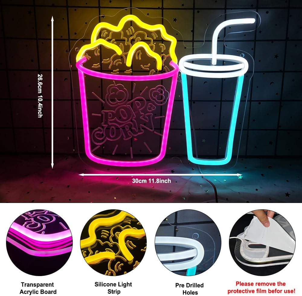 Popcorn Neon Sign LED Neon Lig - Home Cinema Wall Lights ulasan dan harga